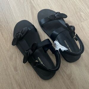 Stuart Weitzman Satin Bow Sandal (Black) - Size 8